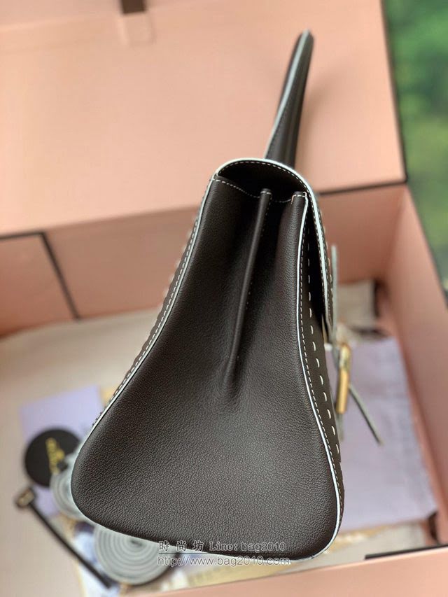 DELVAUX女包 Sellier小牛皮 德爾沃女手提包 DF0028 巧克力橡木灰 中號 Delvaux女單肩斜挎包  fcs1242
